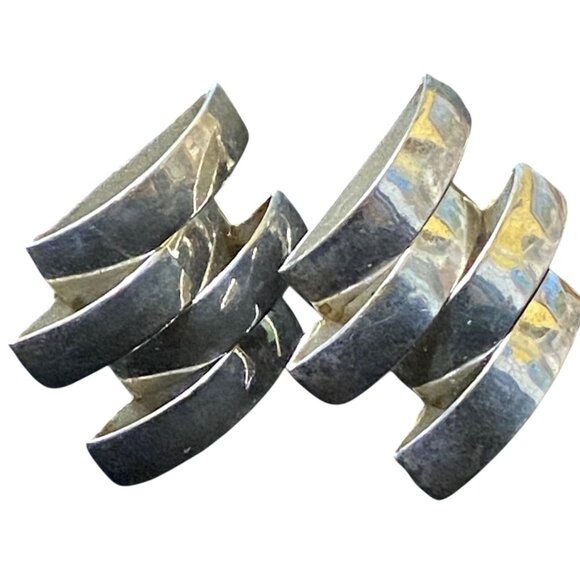 1.5" x 1" Vintage Sterling Silver 925 Mexican Offset Pierced Ear Earrings - Picture 1 of 6